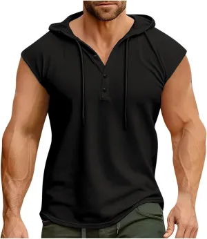Men's Workout Tank Tops with Hooded, Quick Dry Sleeveless Workout Hoody Shirts Summer Beach Athletic Muscle Fit Tees