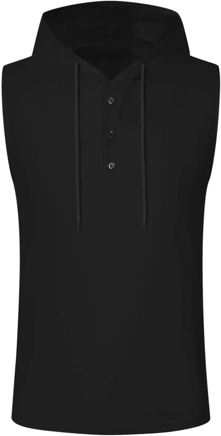 Men's Workout Tank Tops with Hooded, Quick Dry Sleeveless Workout Hoody Shirts Summer Beach Athletic Muscle Fit Tees
