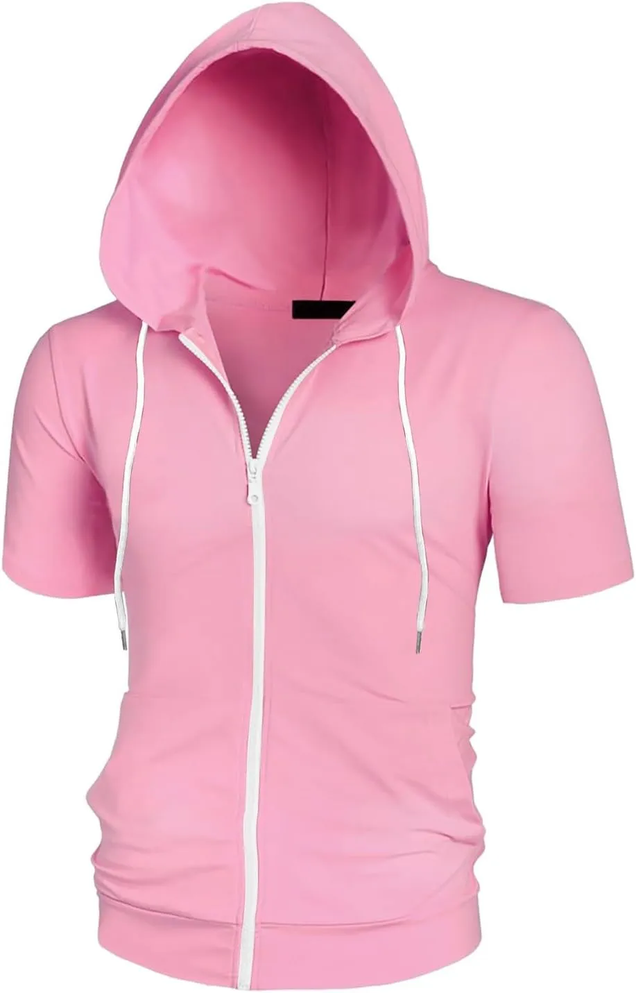Mens Zip Up Hoodie Summer Casual Lightweight Short Sleeve Drawstring Gym Athletic Hooded Sweatshirts with Pockets