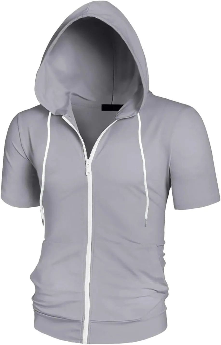 Mens Zip Up Hoodie Summer Casual Lightweight Short Sleeve Drawstring Gym Athletic Hooded Sweatshirts with Pockets