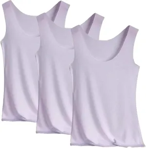 Miyaomn 3PC Ice Silk Tank Tops for Women Scoop Neck Modal Camisole Basic Seamless Sleeveless Stretch Yoga Camis Undershirts