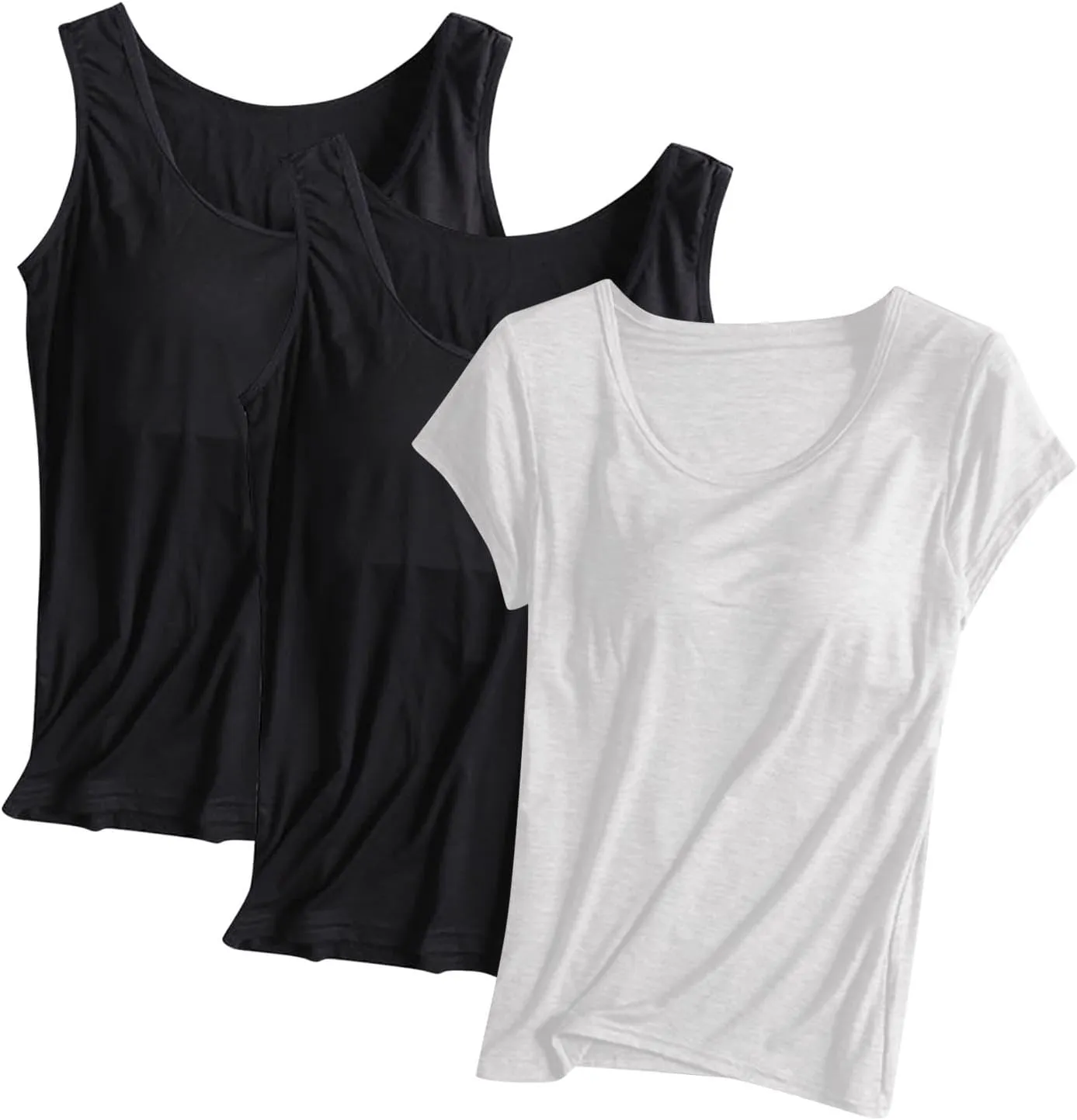 Modal Tanks for Women 3 Pc Crewneck Soft Smooth Tank Tops Undershirts Fashion Solid Color Classic Comfy Shirt