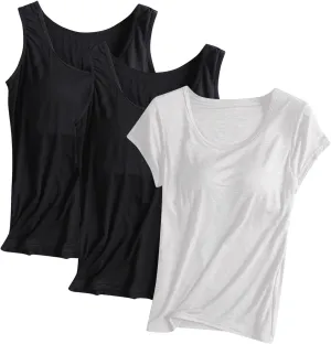 Modal Tanks for Women 3 Pc Crewneck Soft Smooth Tank Tops Undershirts Fashion Solid Color Classic Comfy Shirt