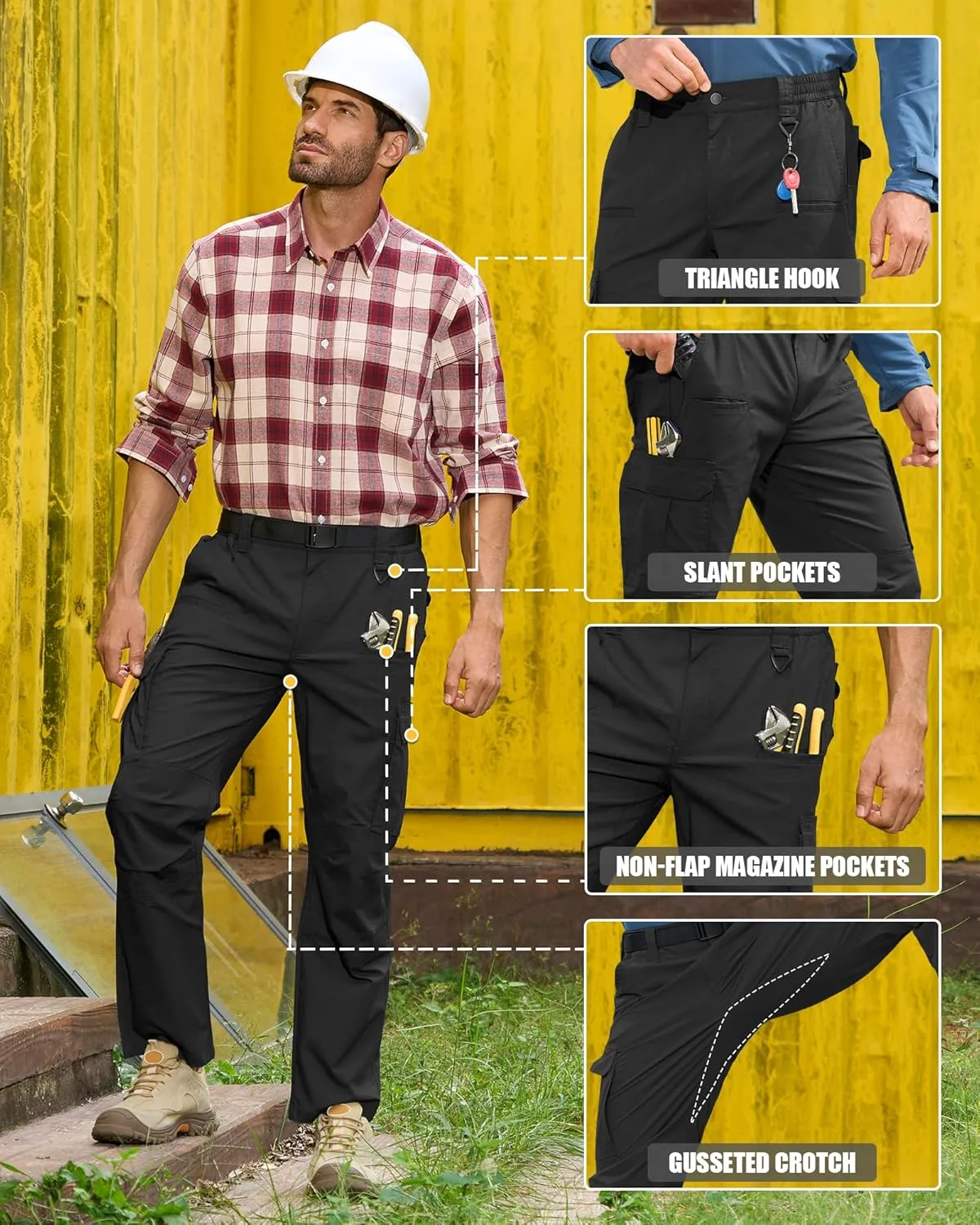 MOURCE Mens Cargo Work Pants, Ripstop Stretch Tactical Pants, Outdoor Water Resistant Hiking Pants (No Belt)