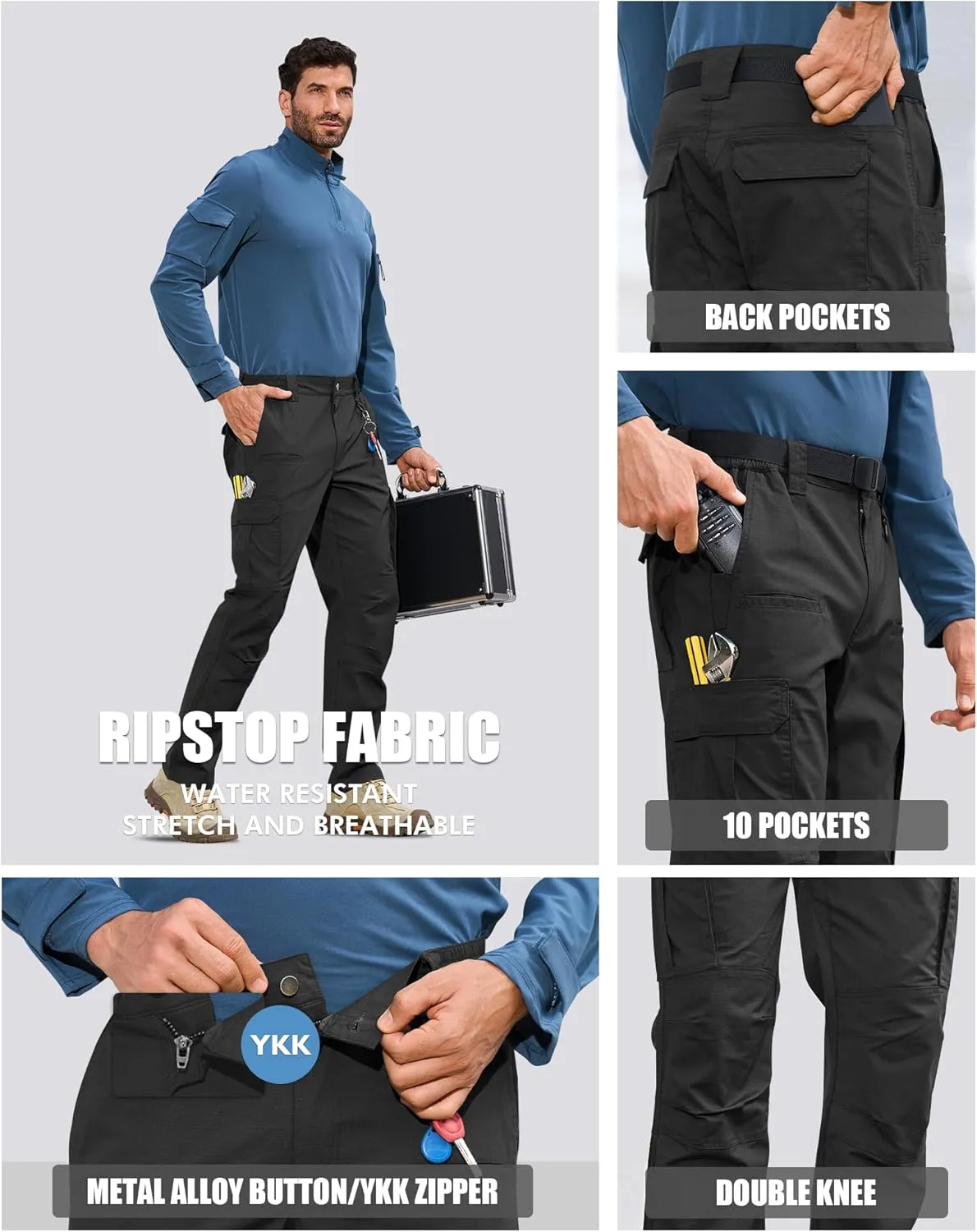 MOURCE Mens Cargo Work Pants, Ripstop Stretch Tactical Pants, Outdoor Water Resistant Hiking Pants (No Belt)