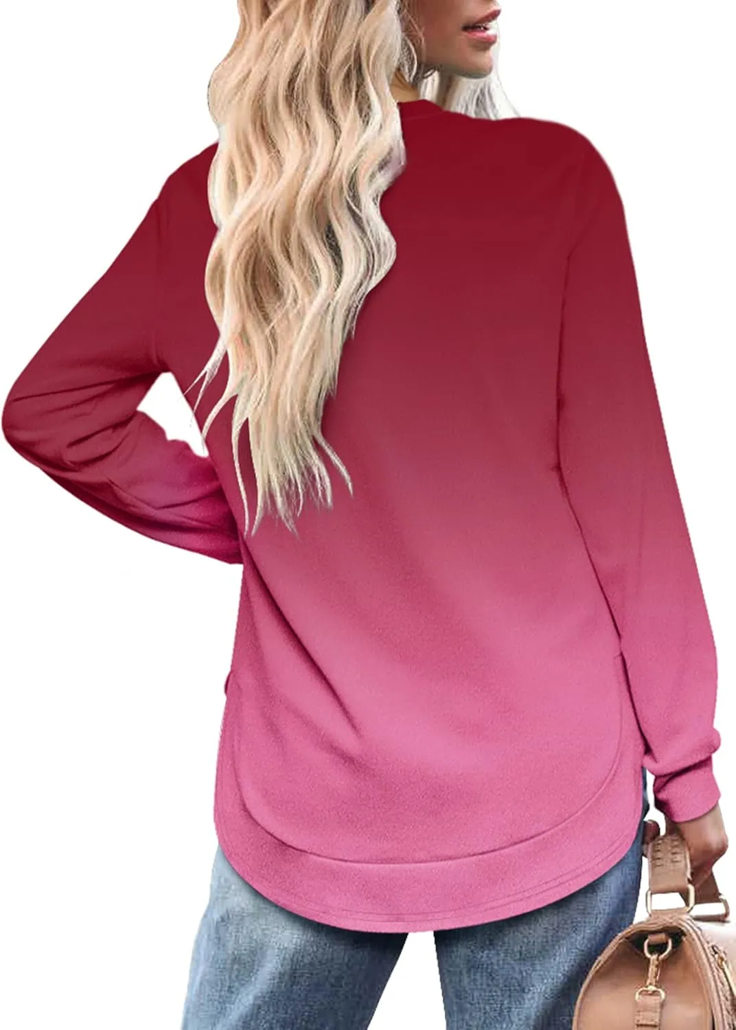 OFEEFAN Crew Neck Sweatshirts Women Tunic Tops For Women Loose Fit Curved Hem
