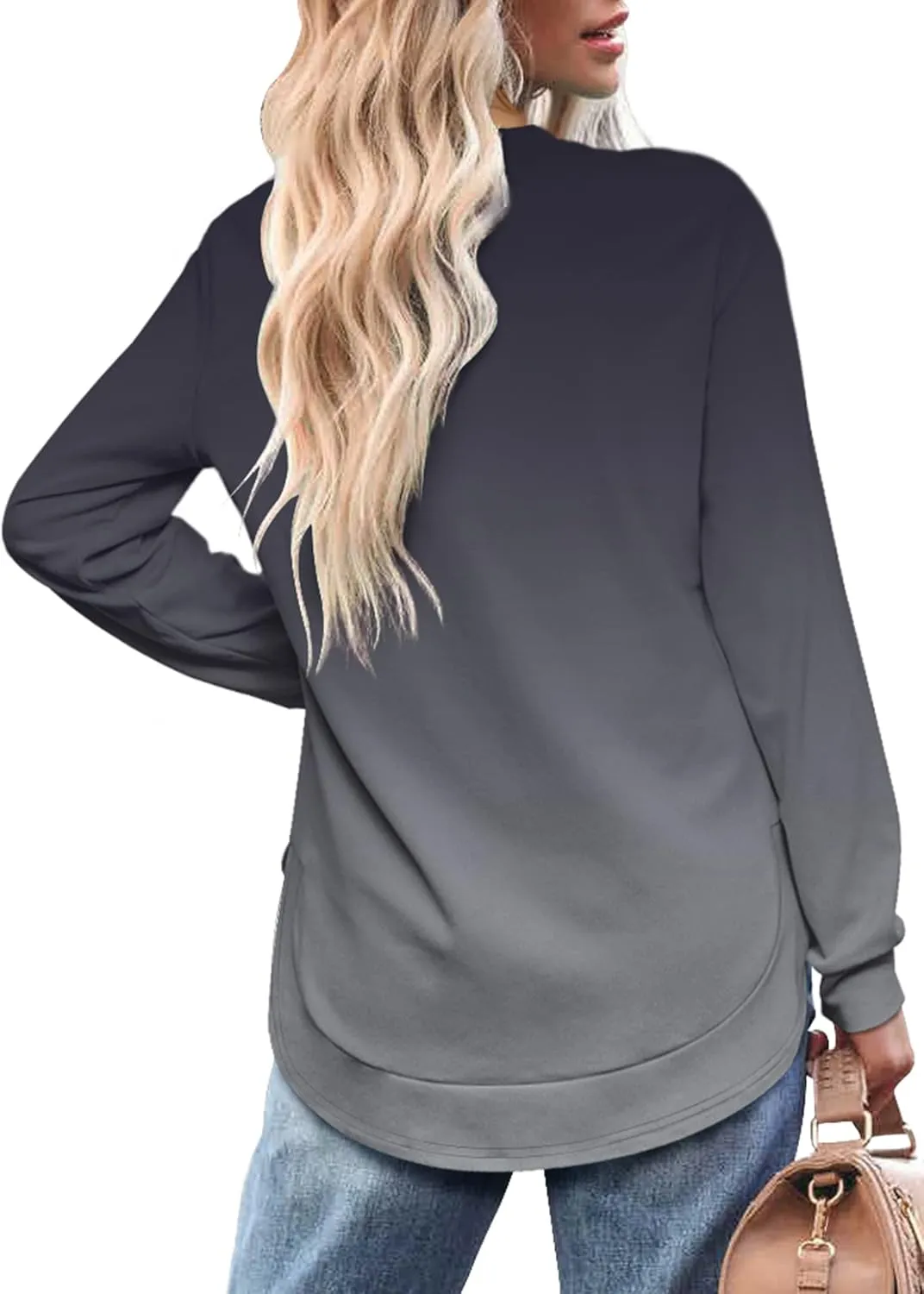 OFEEFAN Crew Neck Sweatshirts Women Tunic Tops For Women Loose Fit Curved Hem