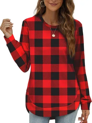 OFEEFAN Crew Neck Sweatshirts Women Tunic Tops For Women Loose Fit Curved Hem