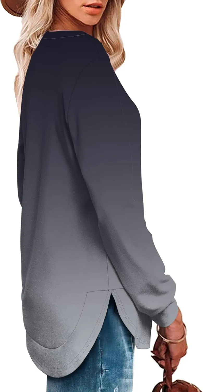 OFEEFAN Crew Neck Sweatshirts Women Tunic Tops For Women Loose Fit Curved Hem