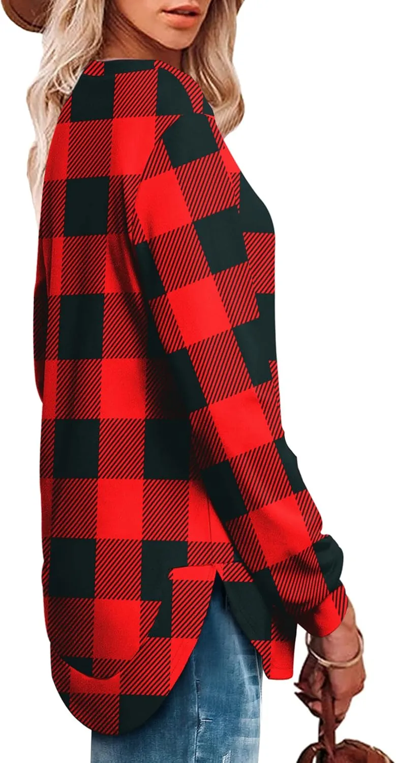 OFEEFAN Crew Neck Sweatshirts Women Tunic Tops For Women Loose Fit Curved Hem