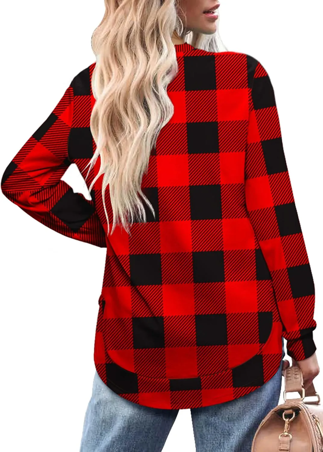 OFEEFAN Crew Neck Sweatshirts Women Tunic Tops For Women Loose Fit Curved Hem