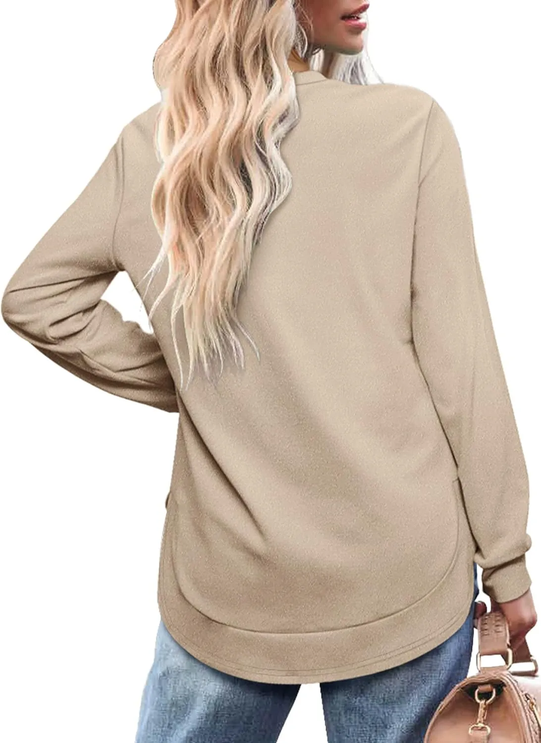 OFEEFAN Womens Sweatshirt Crewneck Long Sleeve Shirts High Low Tops Curved Hem