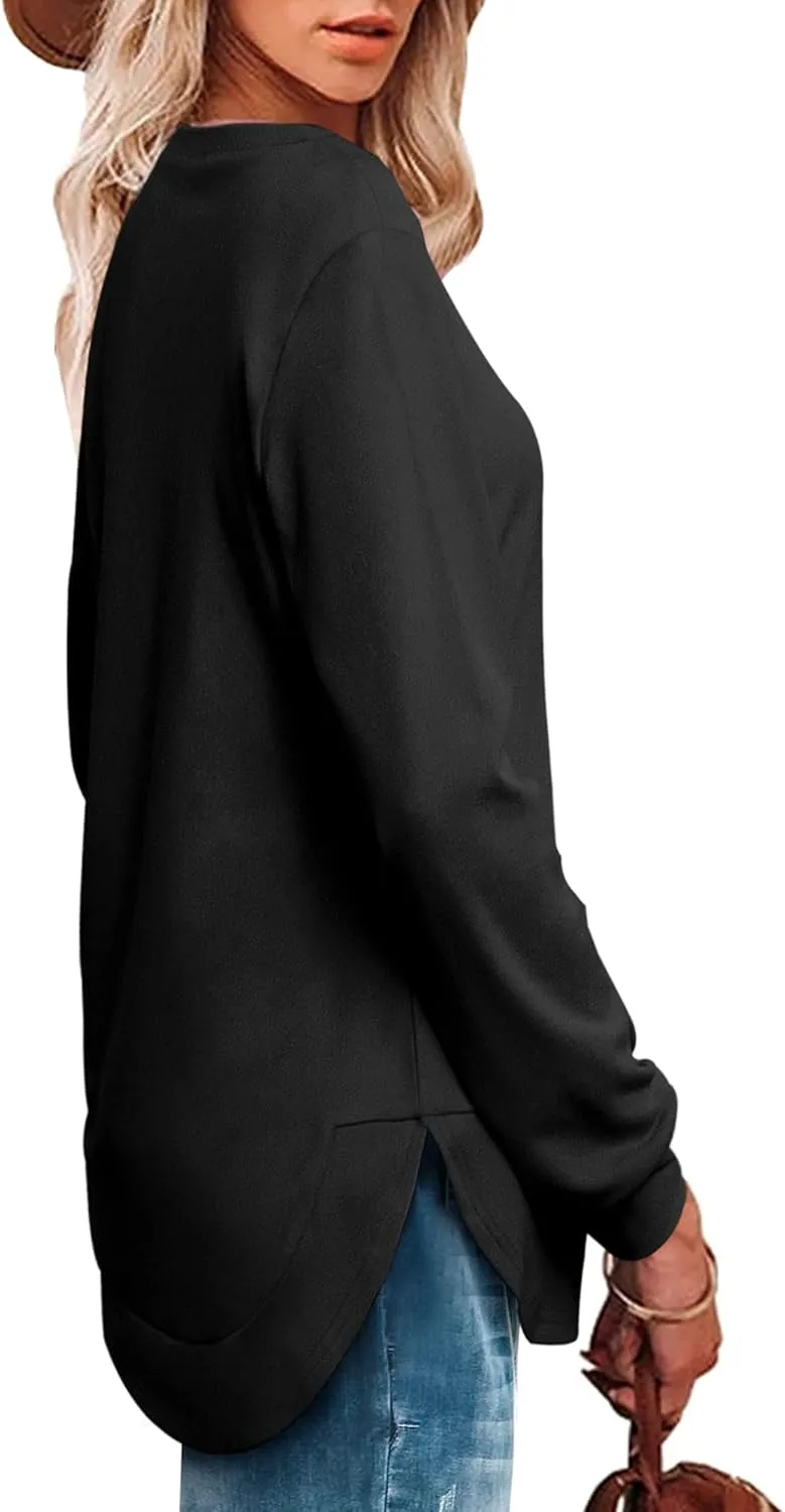 OFEEFAN Womens Sweatshirt Crewneck Long Sleeve Shirts High Low Tops Curved Hem
