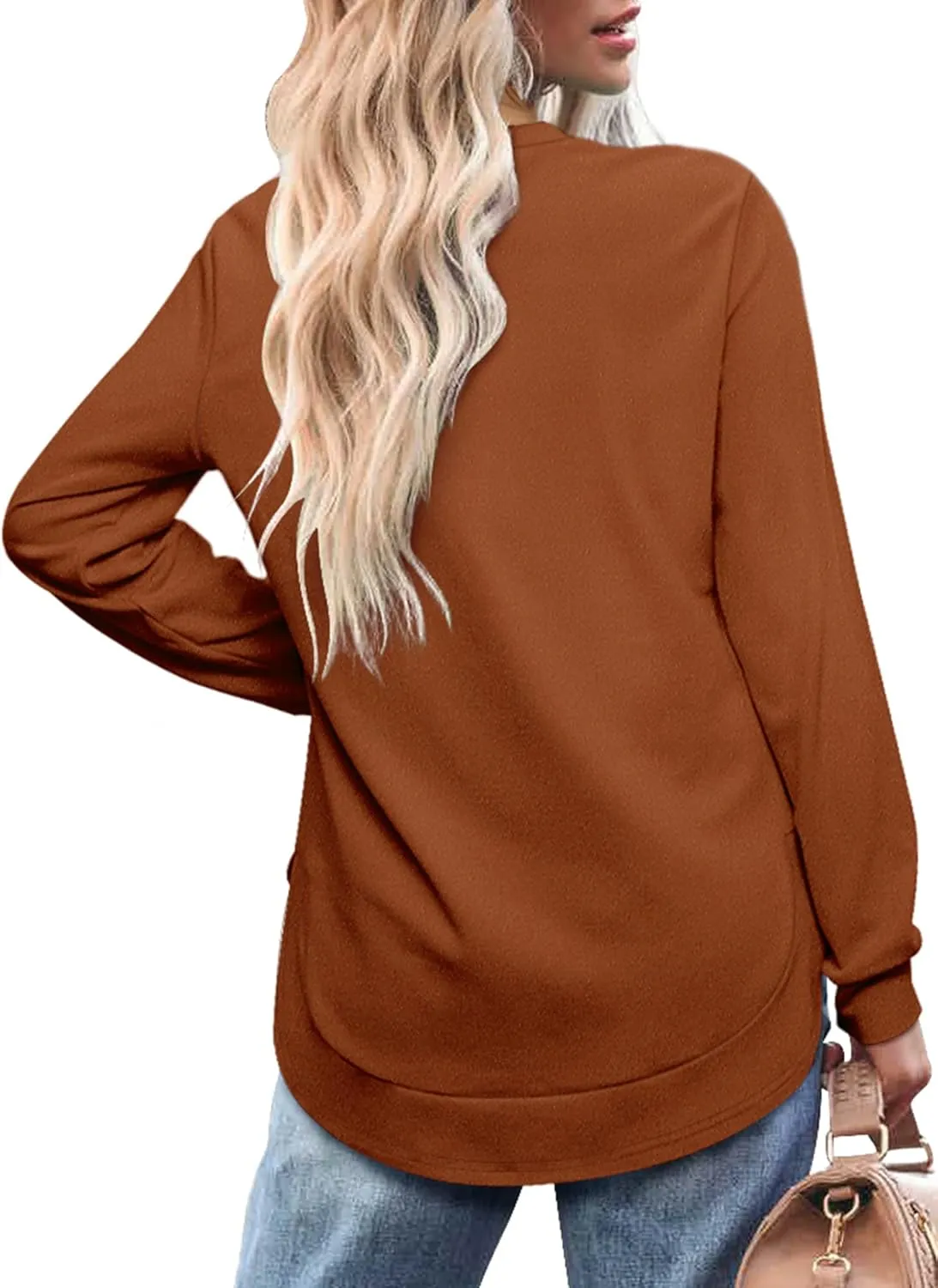 OFEEFAN Womens Sweatshirt Crewneck Long Sleeve Shirts High Low Tops Curved Hem