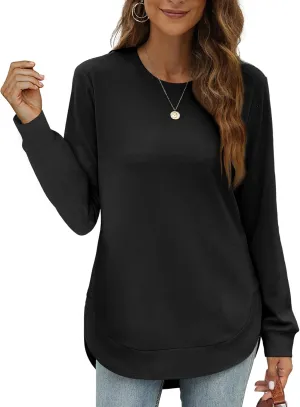 OFEEFAN Womens Sweatshirt Crewneck Long Sleeve Shirts High Low Tops Curved Hem