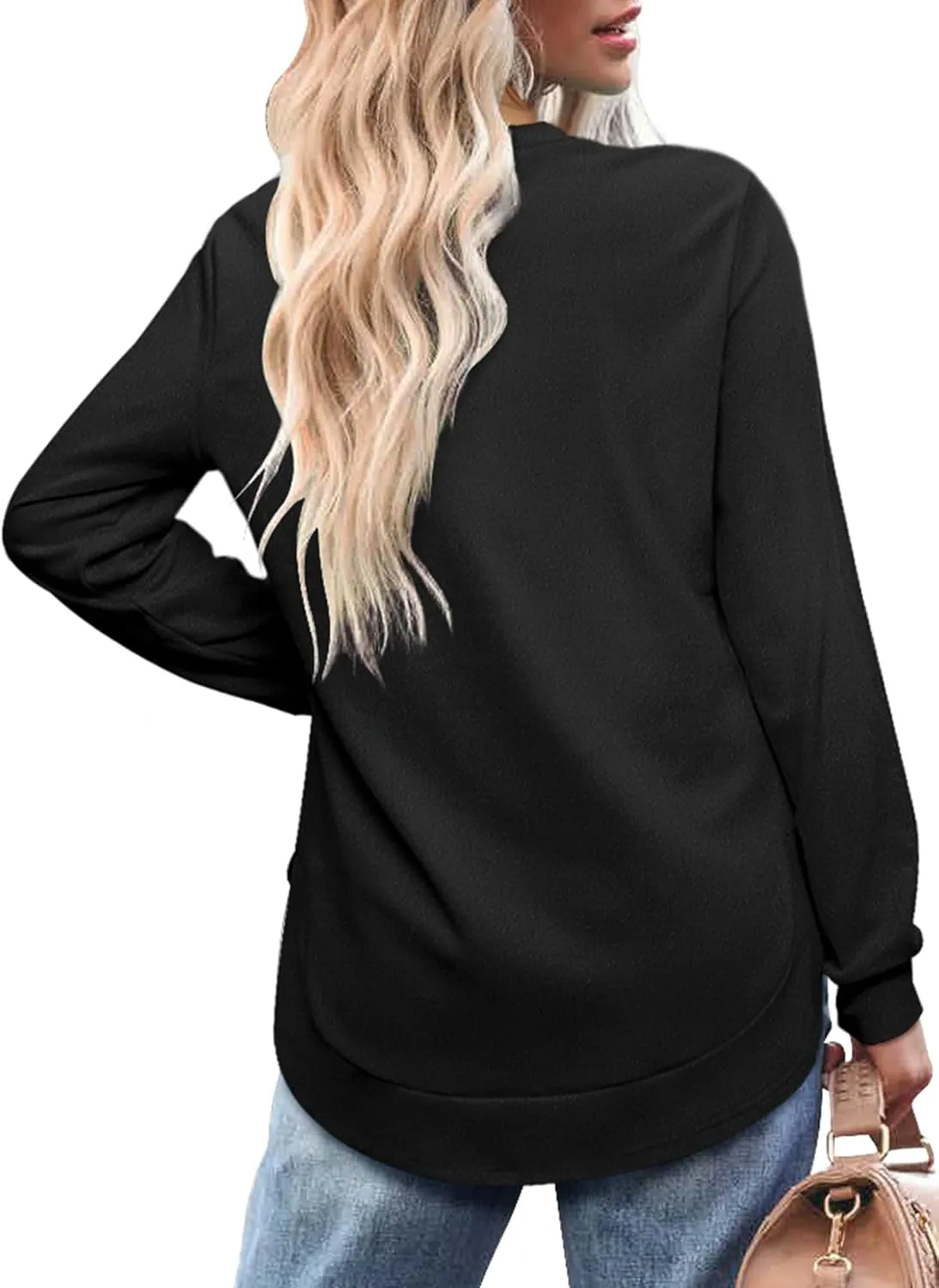 OFEEFAN Womens Sweatshirt Crewneck Long Sleeve Shirts High Low Tops Curved Hem