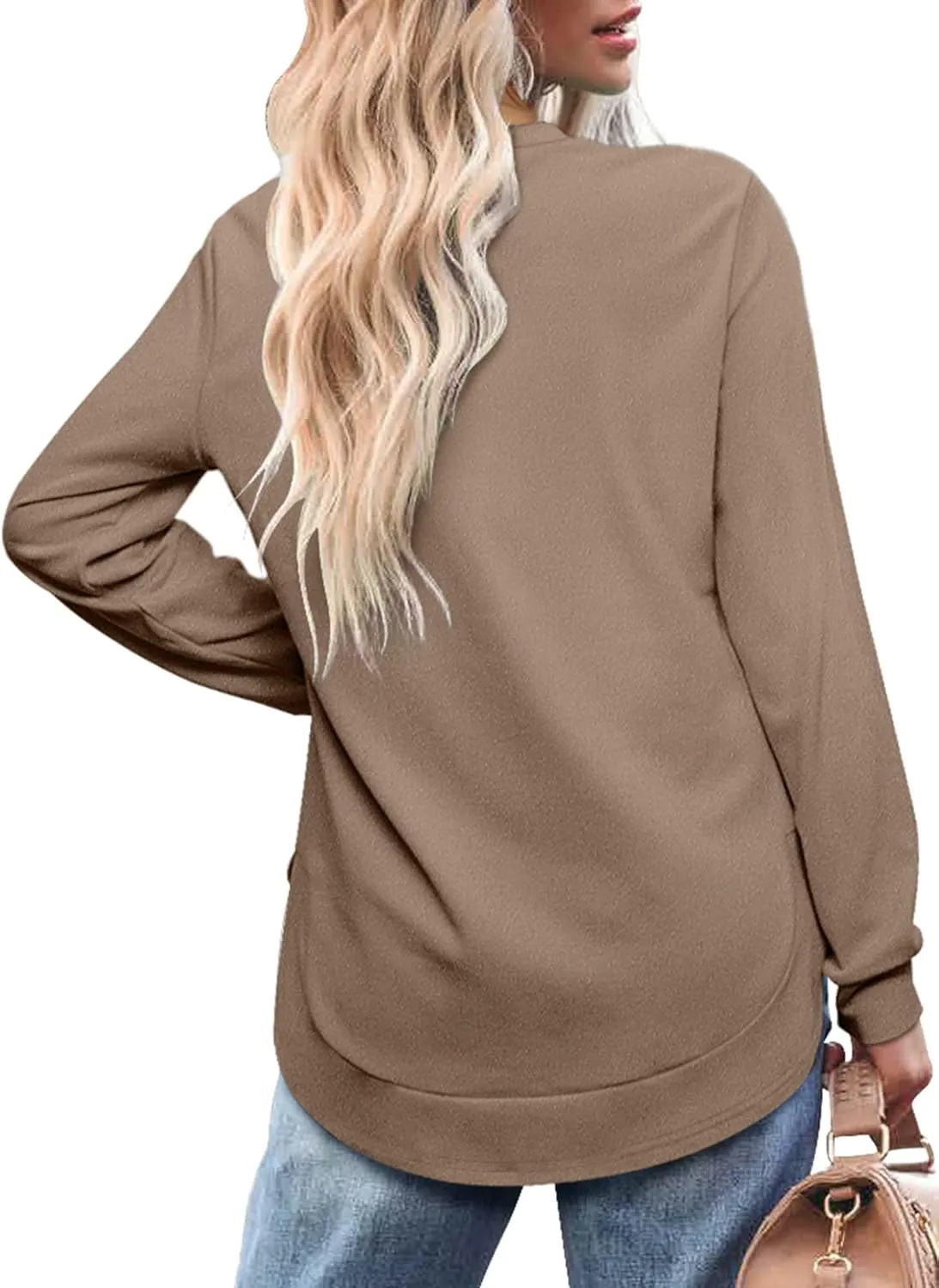 OFEEFAN Womens Sweatshirt Crewneck Long Sleeve Shirts High Low Tops Curved Hem