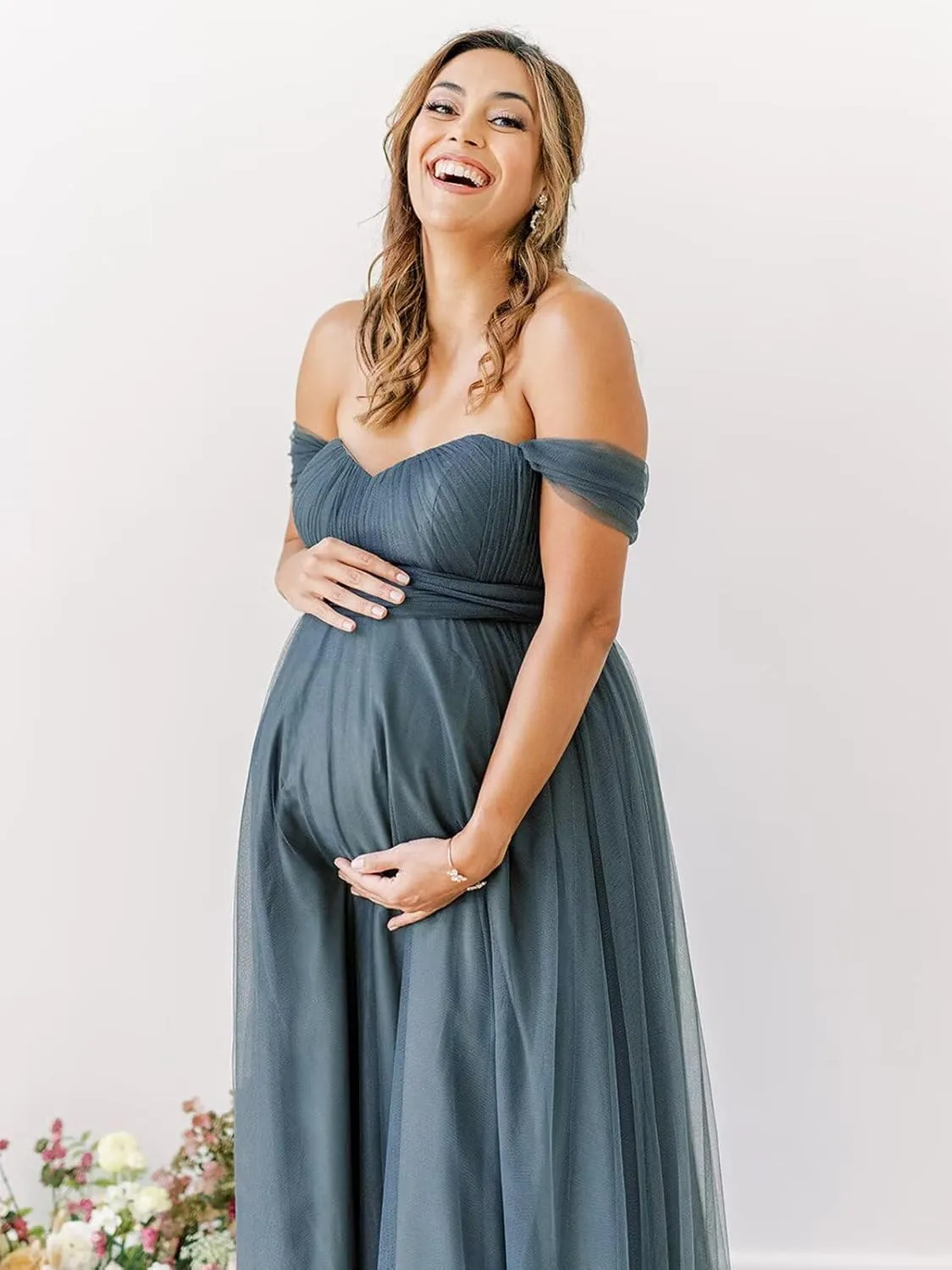 Off Shoulder Maternity Dresses for Baby Shower 2025 Tulle Robes Pregnancy Maternity Gowns for Photography