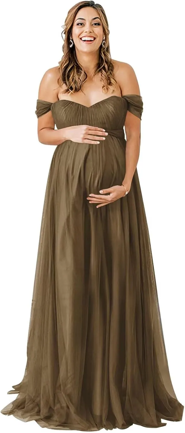 Off Shoulder Maternity Dresses for Baby Shower 2025 Tulle Robes Pregnancy Maternity Gowns for Photography