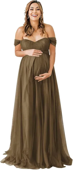 Off Shoulder Maternity Dresses for Baby Shower 2025 Tulle Robes Pregnancy Maternity Gowns for Photography
