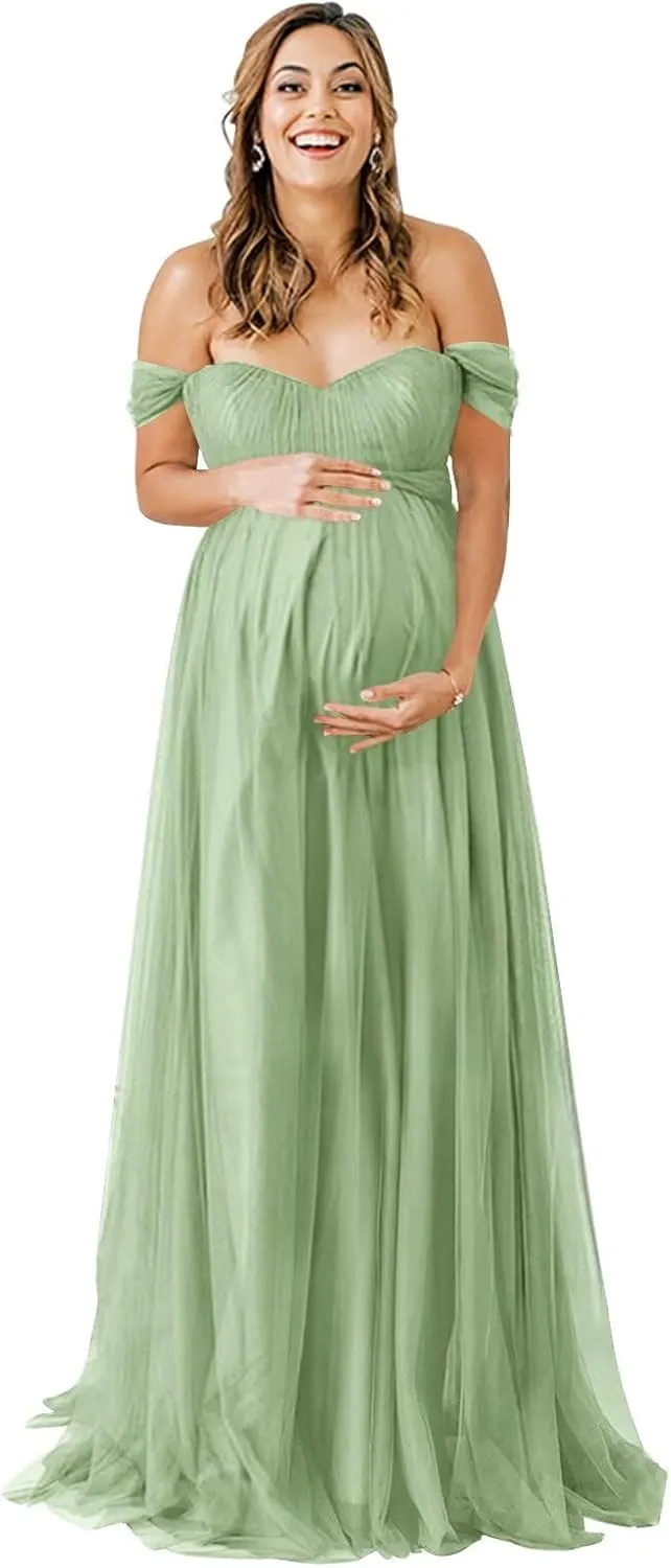 Off Shoulder Maternity Dresses for Baby Shower 2025 Tulle Robes Pregnancy Maternity Gowns for Photography