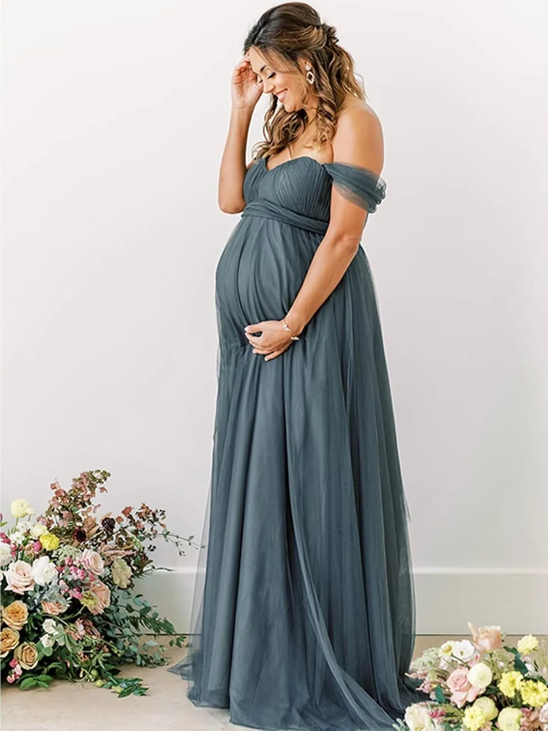 Off Shoulder Maternity Dresses for Baby Shower 2025 Tulle Robes Pregnancy Maternity Gowns for Photography