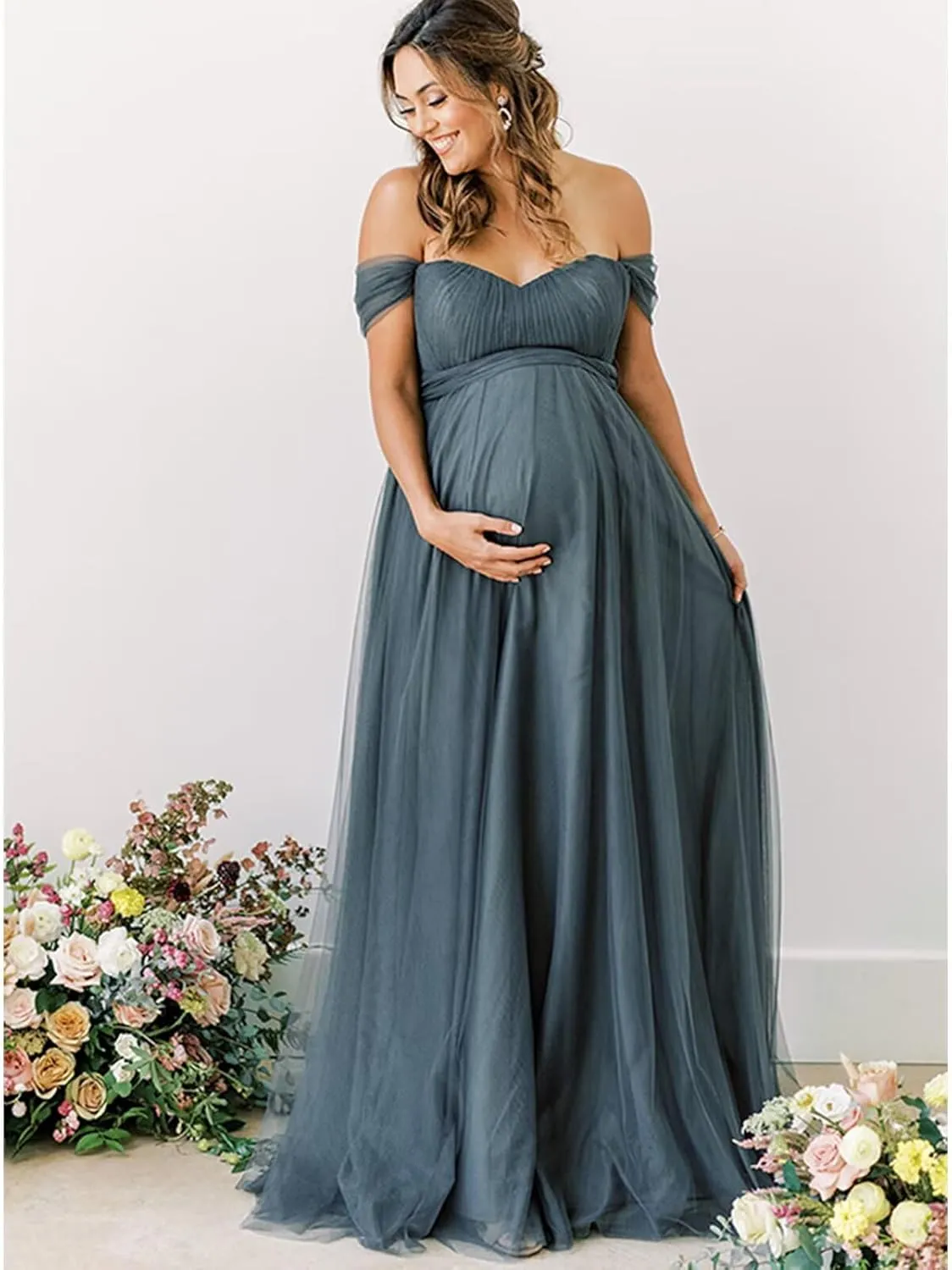 Off Shoulder Maternity Dresses for Baby Shower 2025 Tulle Robes Pregnancy Maternity Gowns for Photography