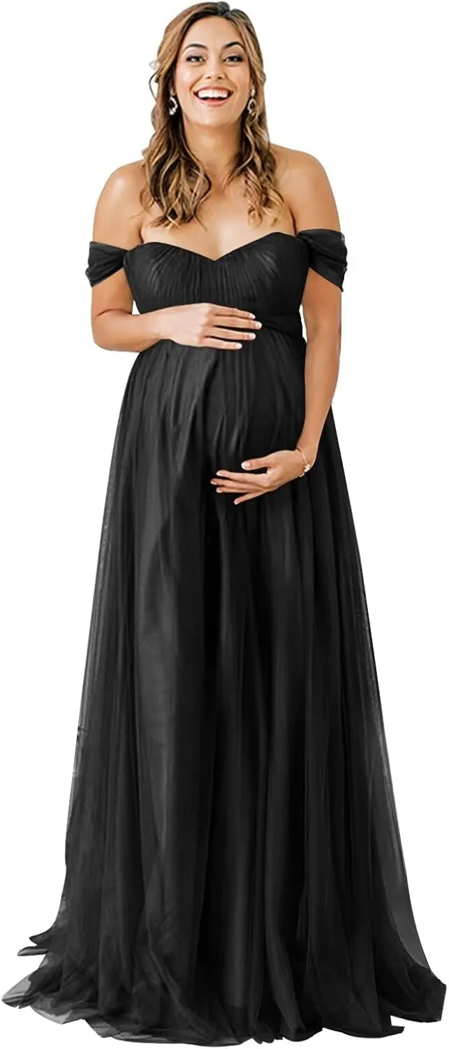 Off Shoulder Maternity Dresses for Baby Shower 2025 Tulle Robes Pregnancy Maternity Gowns for Photography