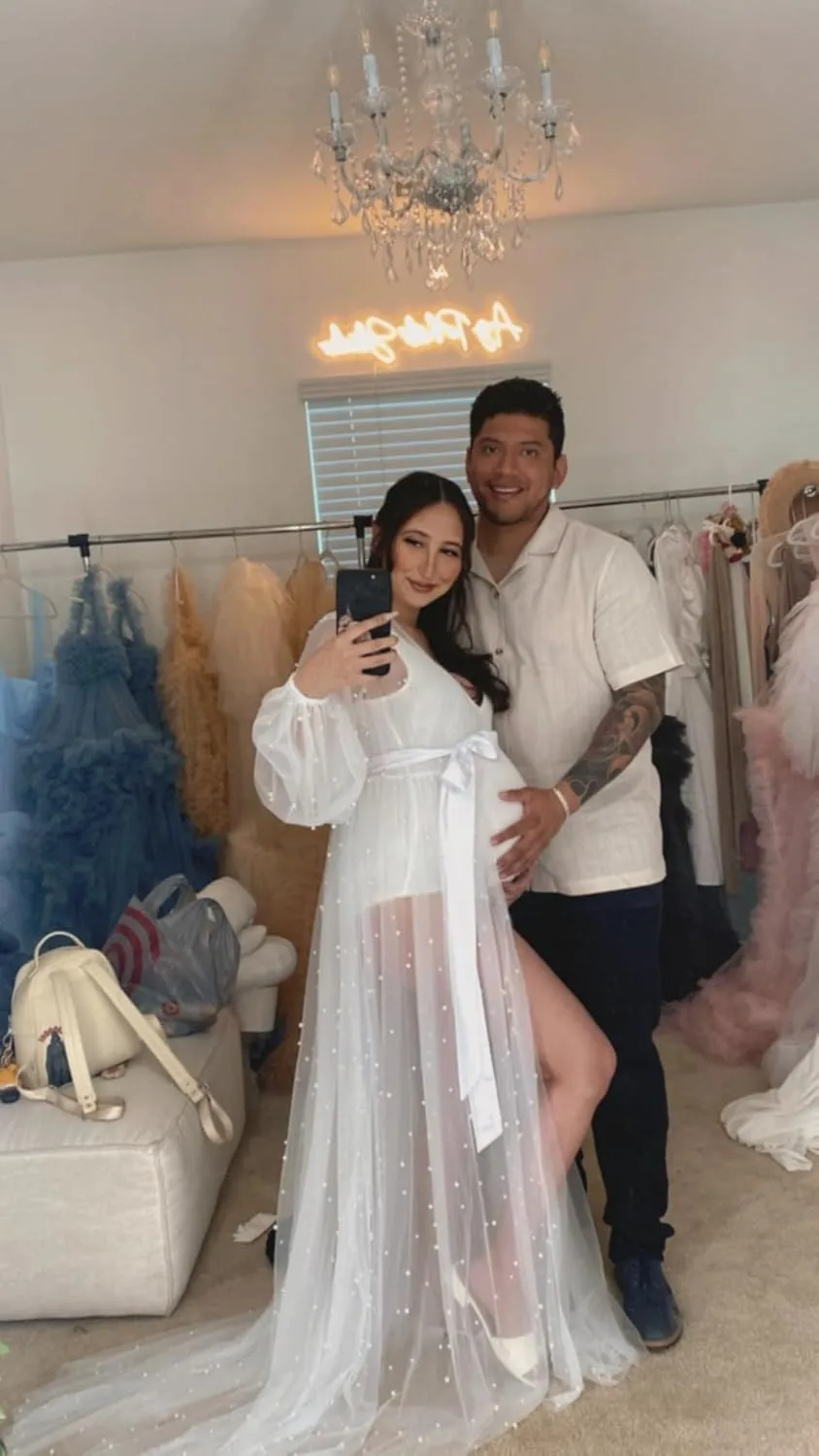 Pearl Maternity Dress for Photoshoot Long Puffy Sleeves Tulle Robe for Wedding Bridal Lingerie Baby Shower Robes