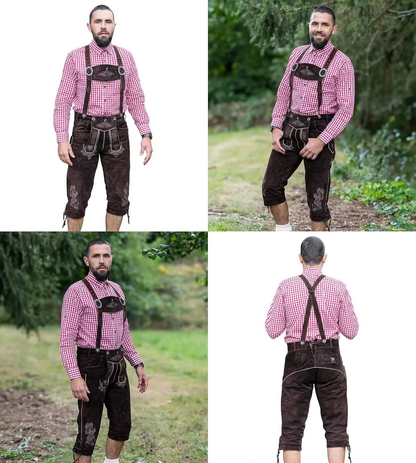 Schneberger Trachten Couture Lederhosen Men - Authentic German Lederhosen, Genuine Leather Dark Brown, Oktoberfest Outfit