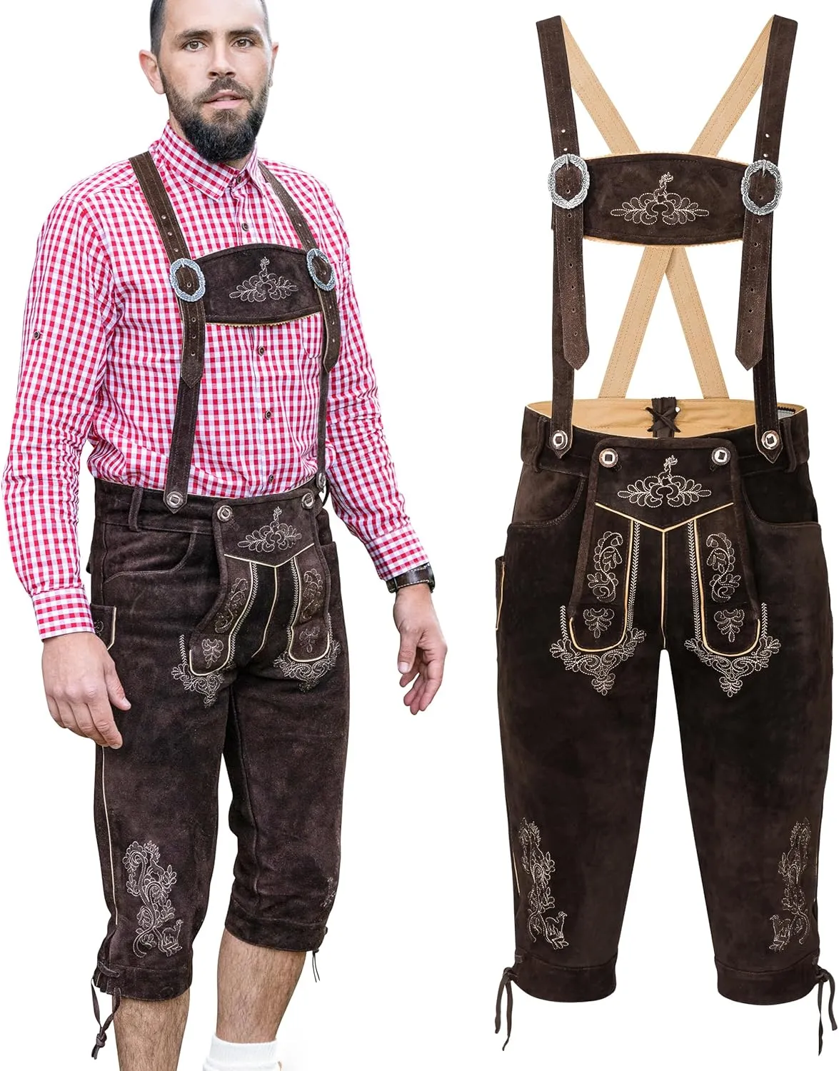 Schneberger Trachten Couture Lederhosen Men - Authentic German Lederhosen, Genuine Leather Dark Brown, Oktoberfest Outfit