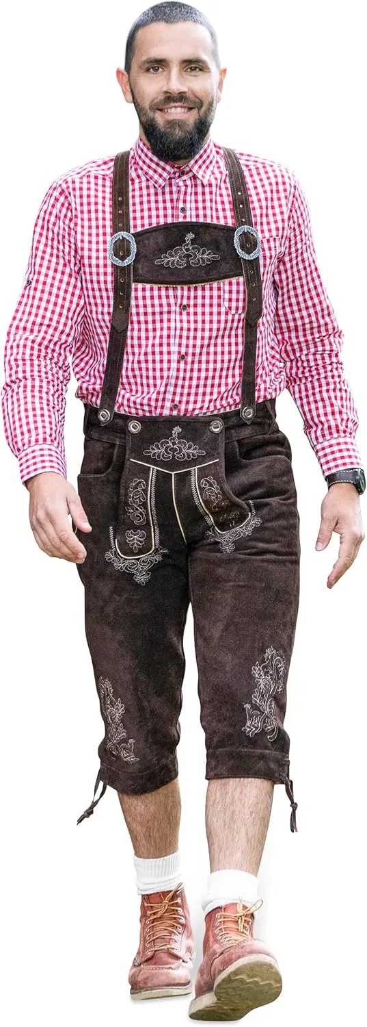 Schneberger Trachten Couture Lederhosen Men - Authentic German Lederhosen, Genuine Leather Dark Brown, Oktoberfest Outfit