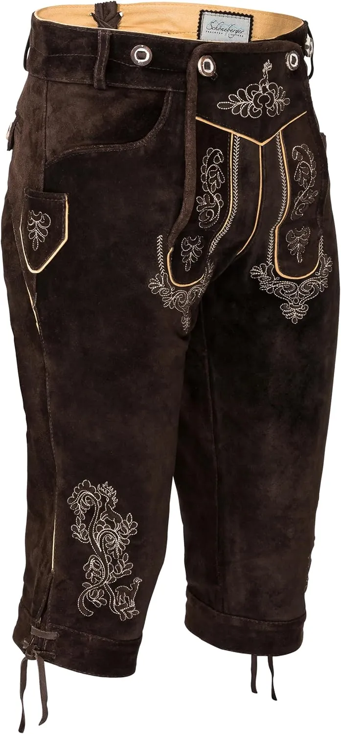 Schneberger Trachten Couture Lederhosen Men - Authentic German Lederhosen, Genuine Leather Dark Brown, Oktoberfest Outfit