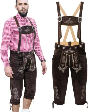Schneberger Trachten Couture Lederhosen Men - Authentic German Lederhosen, Genuine Leather Dark Brown, Oktoberfest Outfit