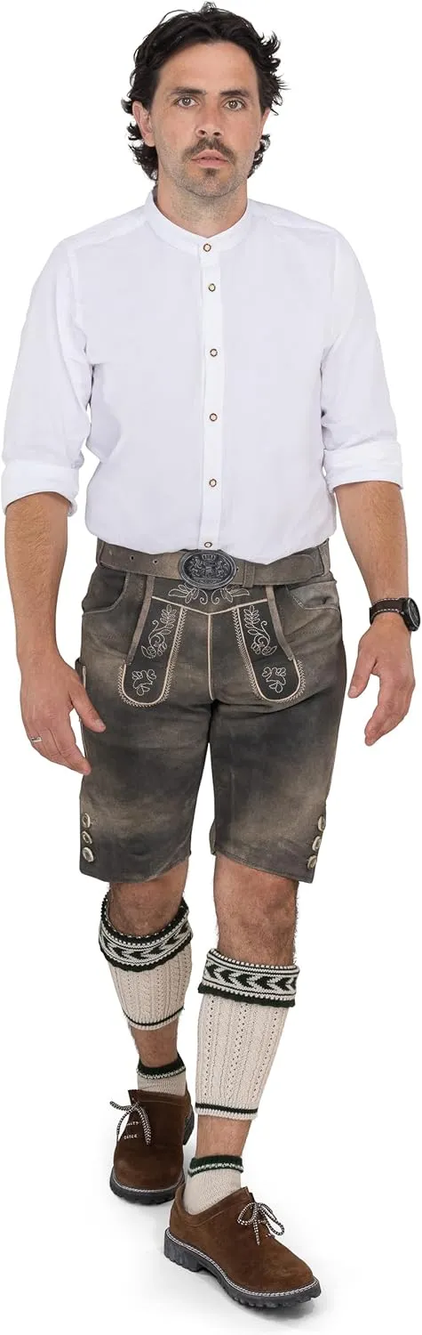 Schneberger Trachten Couture Lederhosen Men, Genuine Leather, German Lederhosen with Bavarian Belt, Oktoberfest trouser