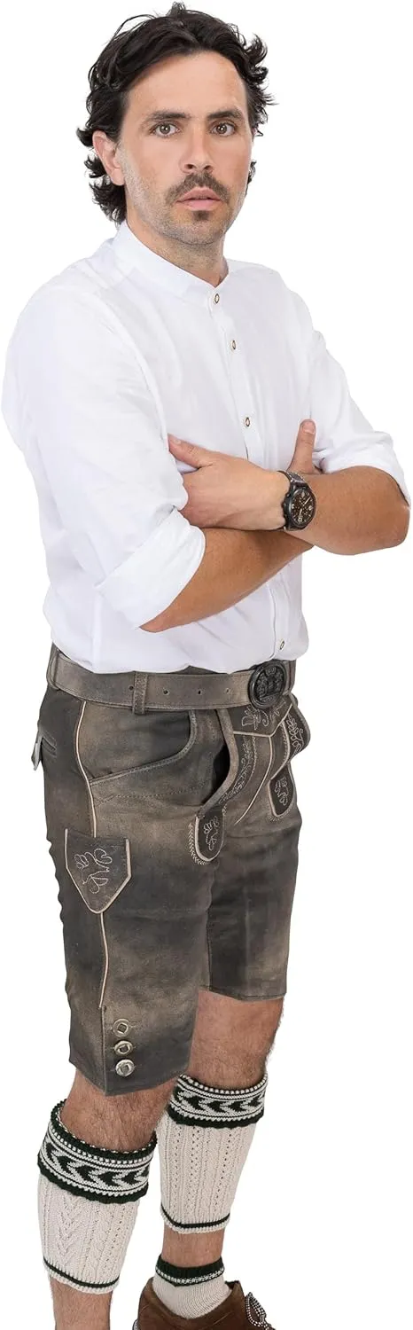 Schneberger Trachten Couture Lederhosen Men, Genuine Leather, German Lederhosen with Bavarian Belt, Oktoberfest trouser