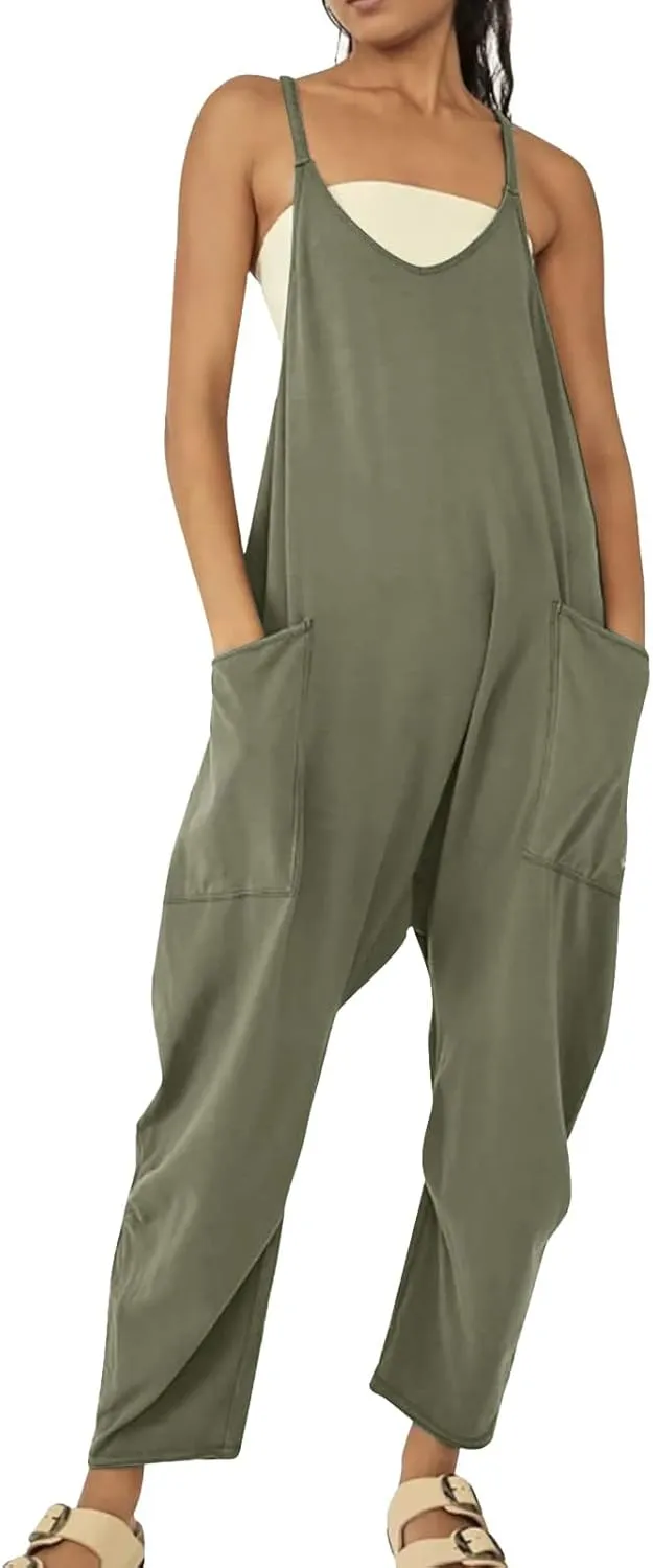 SHAOBGE Womens Jumpsuits Casual Summer Onesie Rompers Sleeveless Loose Baggy Overalls Jumpers with Pockets 2024 Clothes