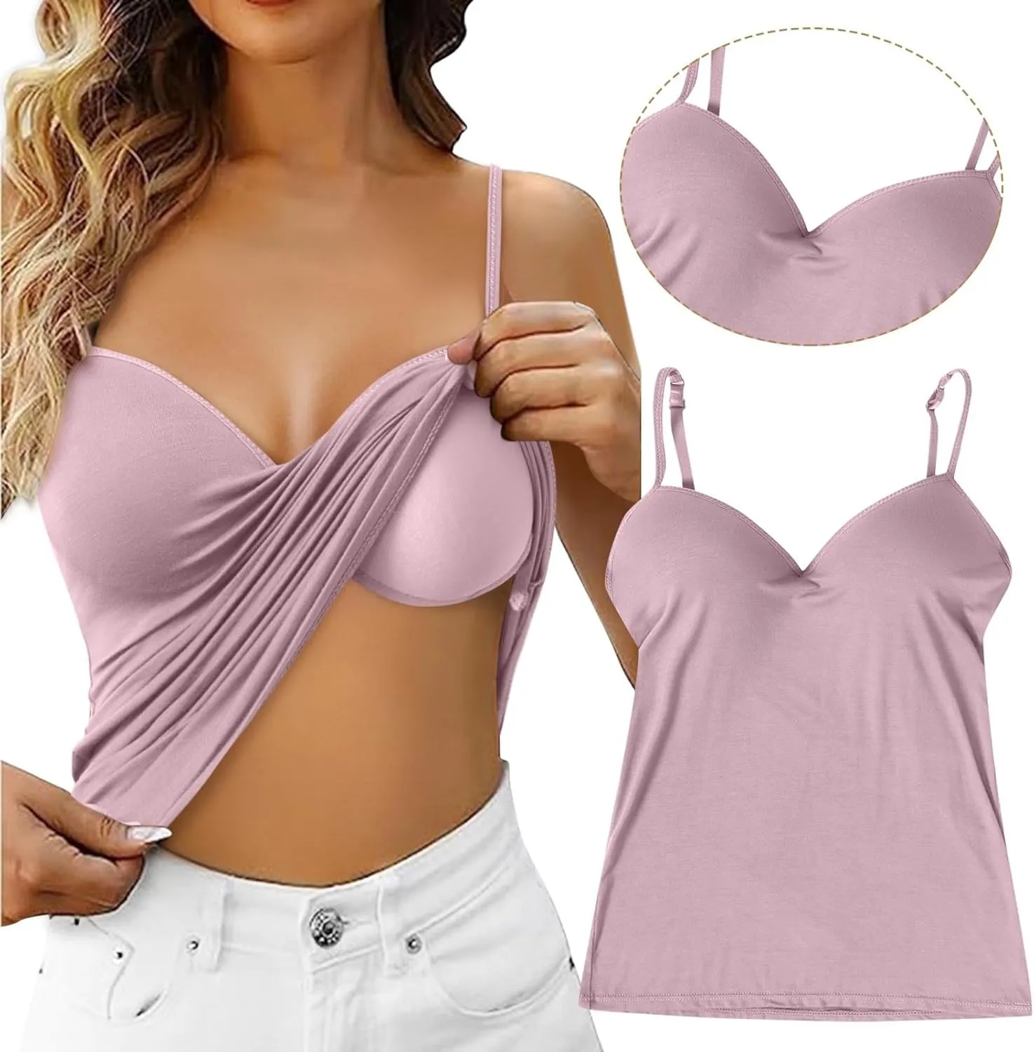 Shelf Bra Camisole Tops for Women Adjustable Spaghetti Strap Tank Top Basic Cotton Camis Shirts