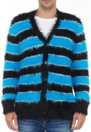 SINAR Men's Casual Fuzzy Cardigan Sweater Long Sleeve Soft Striped Knitwear Winter Warm Cardigan Knitted Sweater