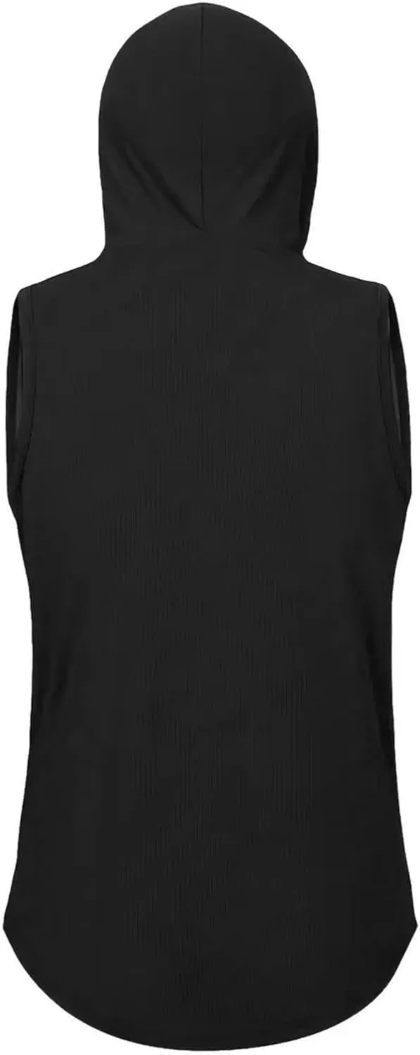 Sleeveless Hoodie Tank Tops for Men Breathable Mesh Workout Cut Off Gym Shirts Summer Lightweight Pullover Basic Tees