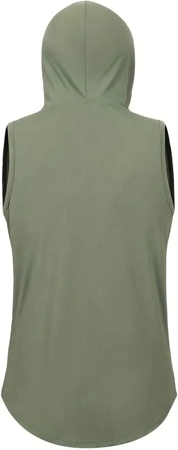 Sleeveless Hoodie Tank Tops for Men Breathable Mesh Workout Cut Off Gym Shirts Summer Lightweight Pullover Basic Tees