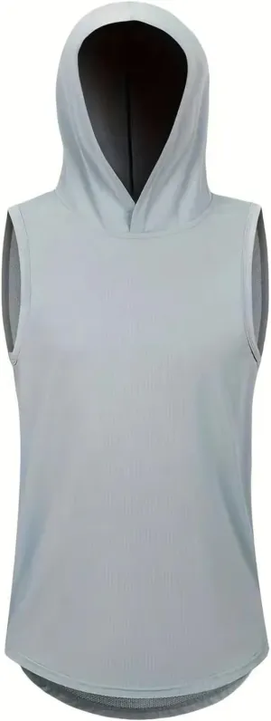 Sleeveless Hoodie Tank Tops for Men Breathable Mesh Workout Cut Off Gym Shirts Summer Lightweight Pullover Basic Tees