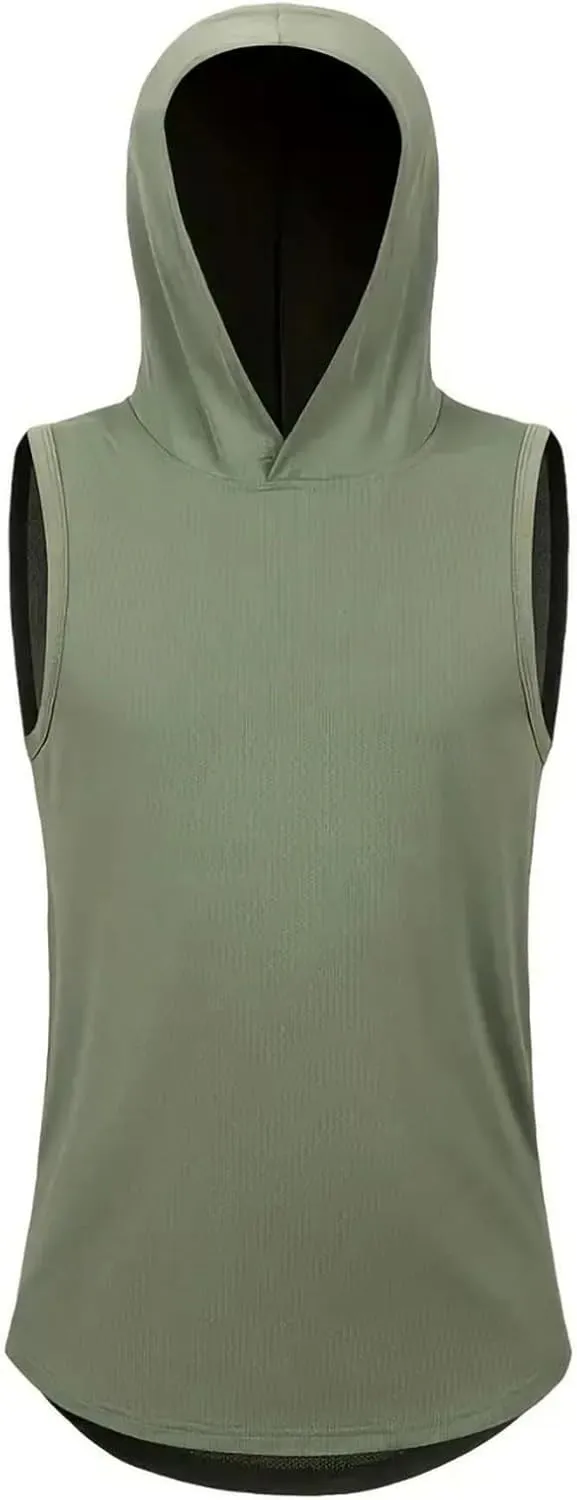 Sleeveless Hoodie Tank Tops for Men Breathable Mesh Workout Cut Off Gym Shirts Summer Lightweight Pullover Basic Tees