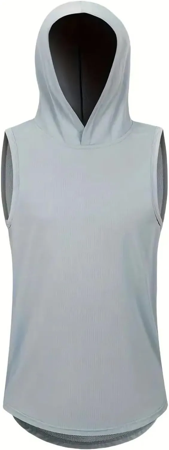Sleeveless Hoodie Tank Tops for Men Breathable Mesh Workout Cut Off Gym Shirts Summer Lightweight Pullover Basic Tees