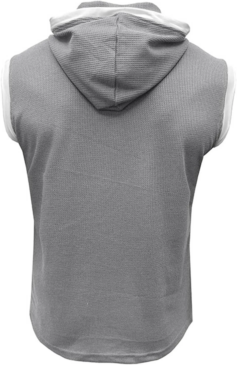 Sleeveless Waffle Knit T-Shirt for Men Trendy Workout Hooded Tank Tops Summer Fitness Button Hoodie Active Basic Tees