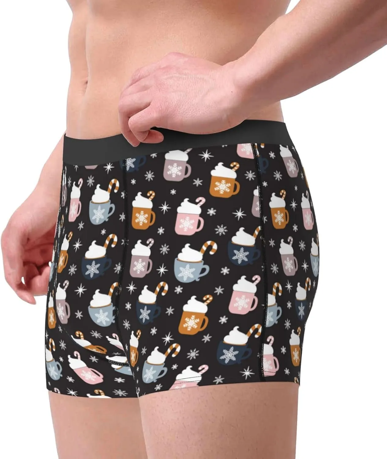 Snowflake Cream Hot Cocoa Print Boxer Briefs For Men Breathable Underwear-
