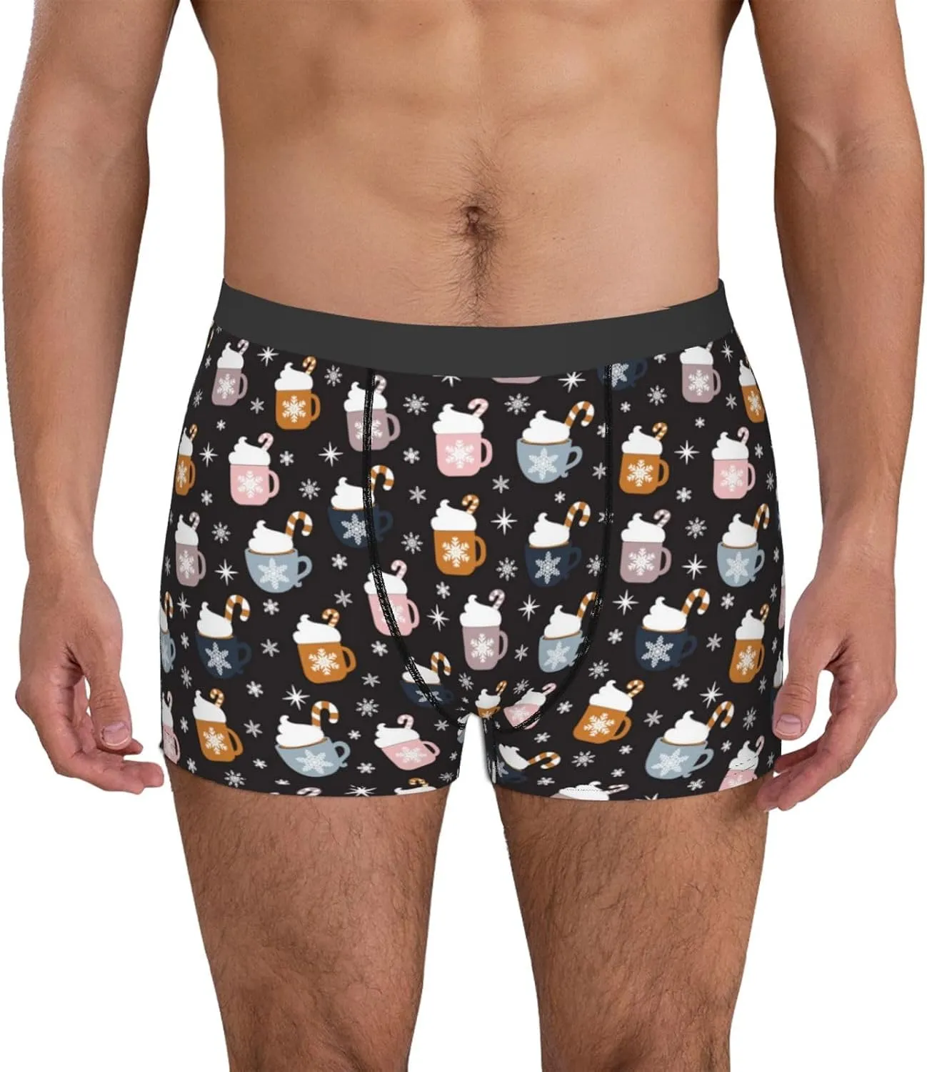 Snowflake Cream Hot Cocoa Print Boxer Briefs For Men Breathable Underwear-