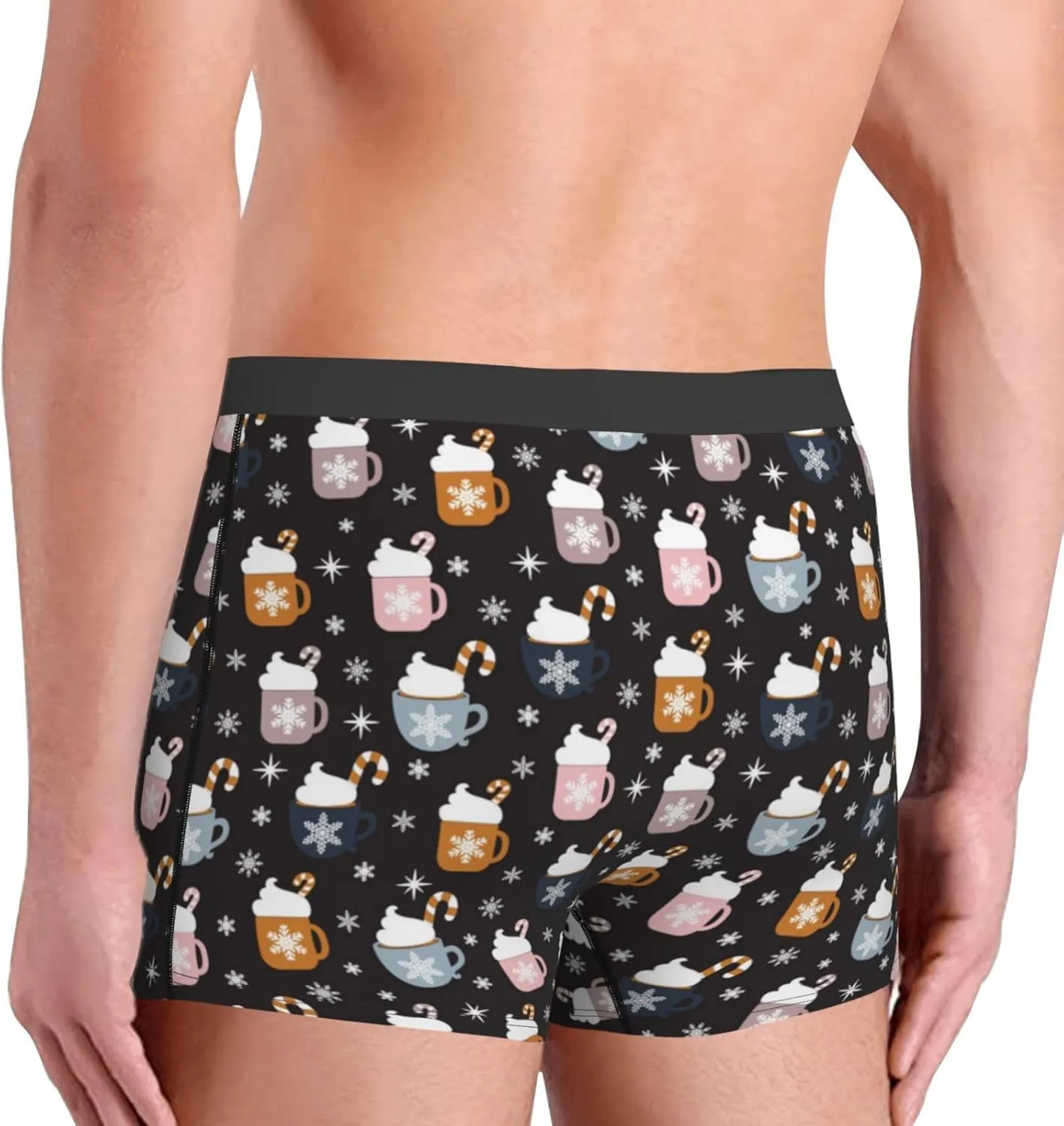 Snowflake Cream Hot Cocoa Print Boxer Briefs For Men Breathable Underwear-