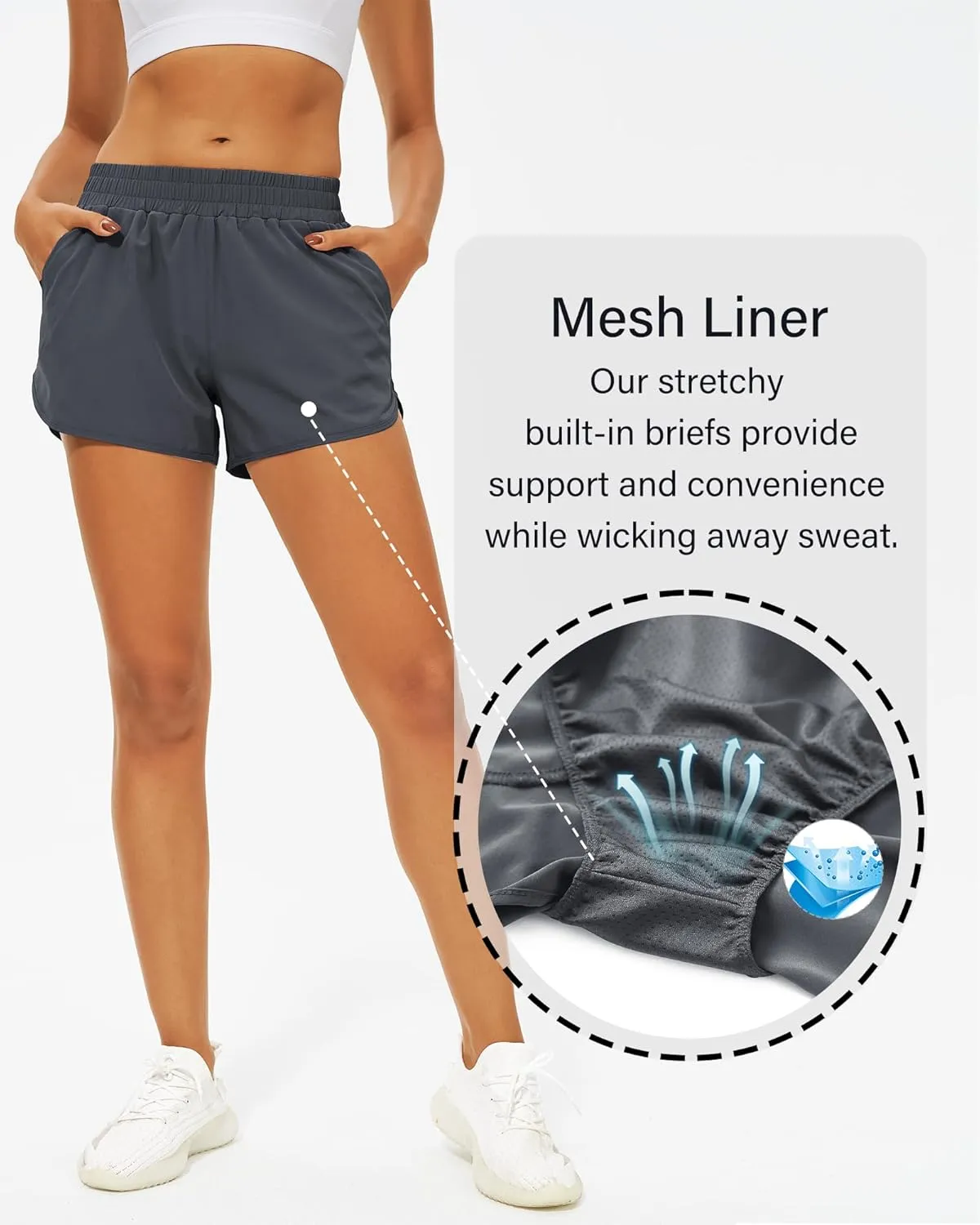 Stelle Womens 3" Running Shorts Mesh Liner High Waisted Workout Shorts Quick Dry Dolphin Athletic Shorts with Pockets