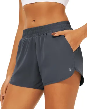 Stelle Womens 3" Running Shorts Mesh Liner High Waisted Workout Shorts Quick Dry Dolphin Athletic Shorts with Pockets